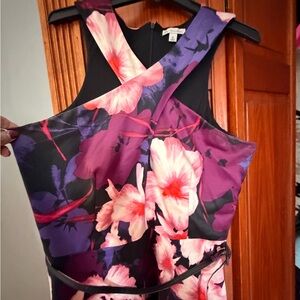 Floral Cross Front Fit-and-Flare Dress - Pink & Purple Floral